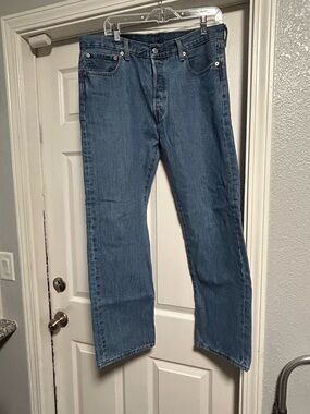 Men's Straight-Leg Denim Jeans in Medium Blue by Levi's 501